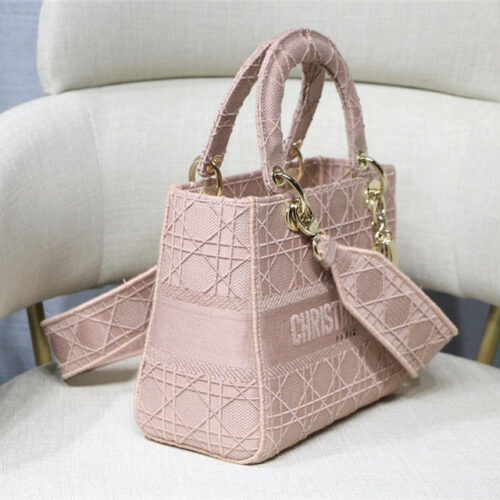 High Quality Luxury Lady Dior Pink Embroidery Top Handle Bag – 20 Cm product detail
