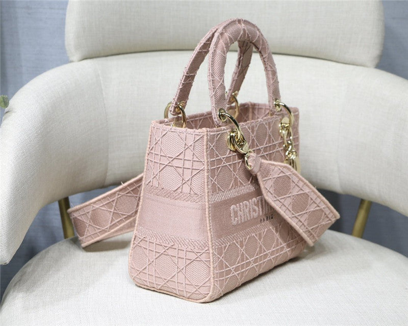 High Quality Luxury Lady Dior Pink Embroidery Top Handle Bag – 20 Cm product detail