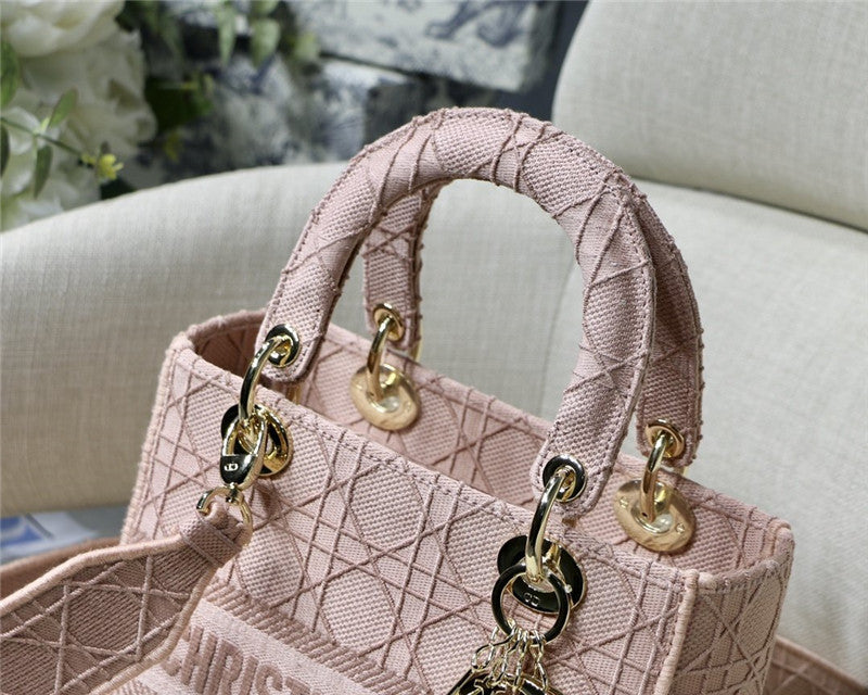 High Quality Luxury Lady Dior Pink Embroidery Top Handle Bag – 20 Cm product detail