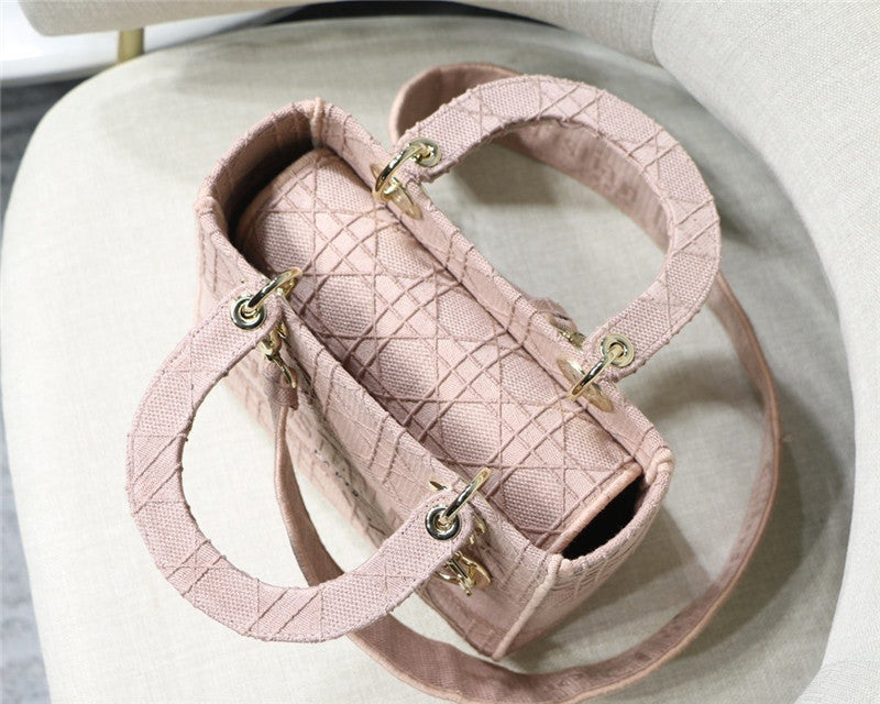 High Quality Luxury Lady Dior Pink Embroidery Top Handle Bag – 20 Cm product detail