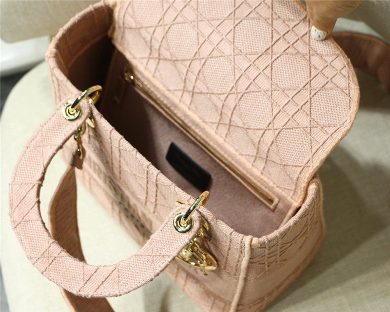 High Quality Luxury Lady Dior Pink Embroidery Top Handle Bag – 20 Cm product detail