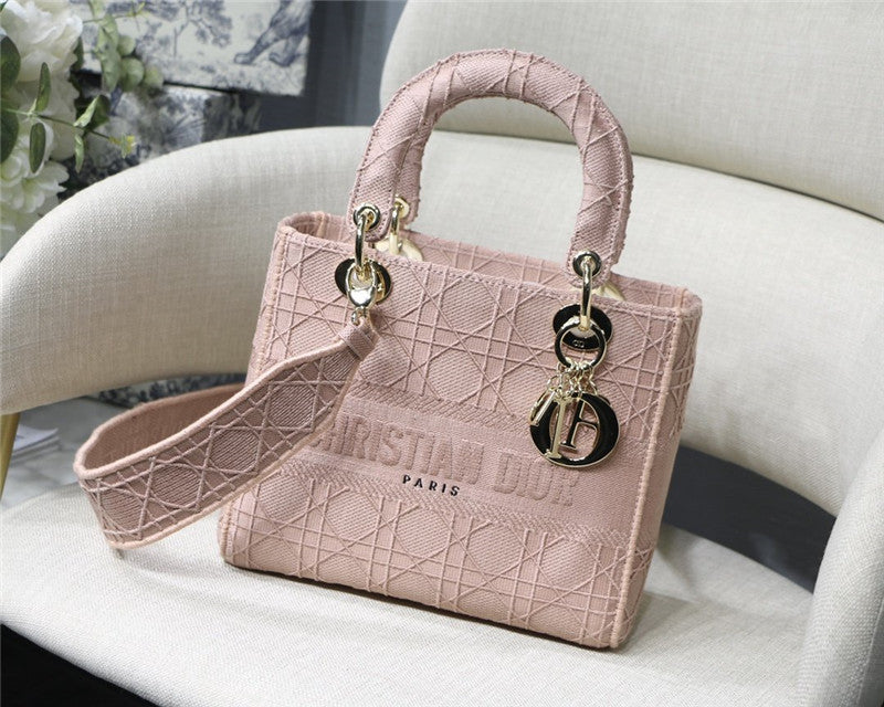 High Quality Luxury Lady Dior Pink Embroidery Top Handle Bag – 20 Cm