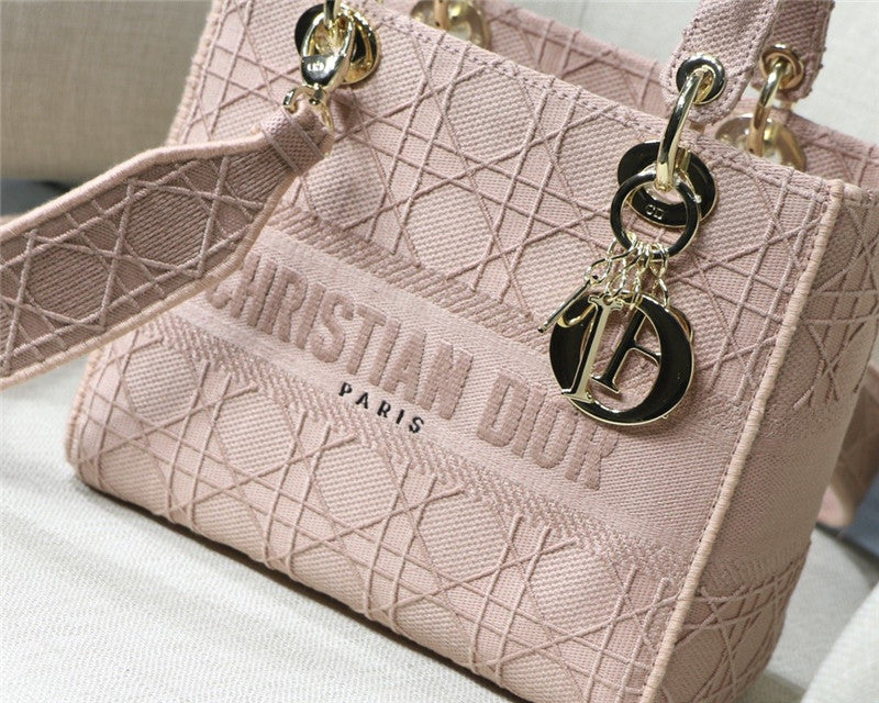 High Quality Luxury Lady Dior Pink Embroidery Top Handle Bag – 20 Cm product detail