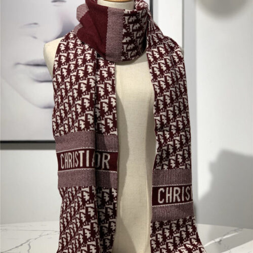 High Quality Luxury Dior Cashmere Shawl Wine Red