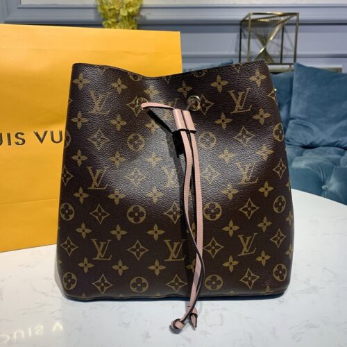 High Quality Luxury Louis Vuitton Neo-Noe Damier Pink Brown Bucket Bag Shoulder Bag Leather Women N40198 New