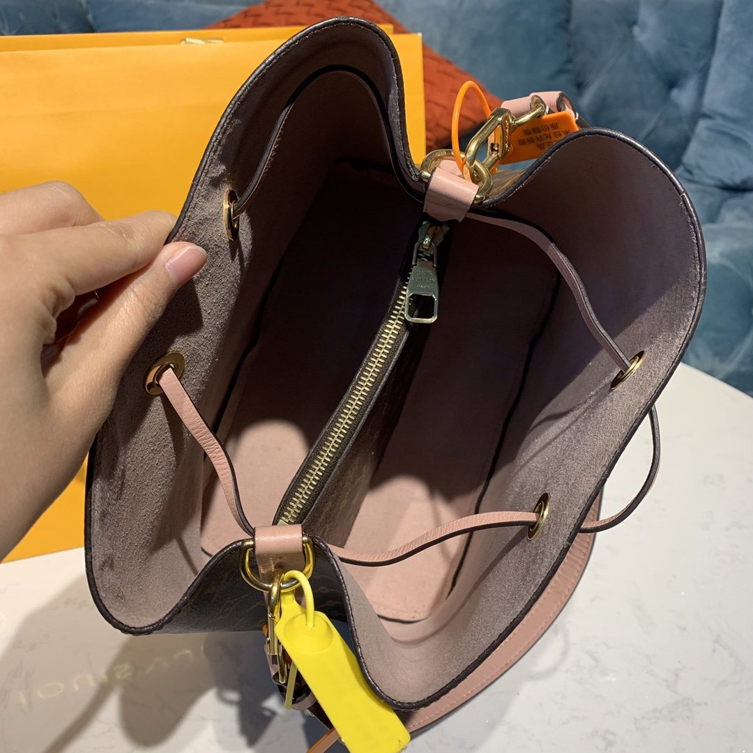 High Quality Luxury Louis Vuitton Neo-Noe Damier Pink Brown Bucket Bag Shoulder Bag Leather Women N40198 New product detail