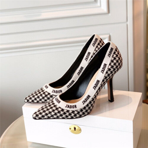 High Quality Luxury Jadior Wool Houndstooth Slingback Pump
