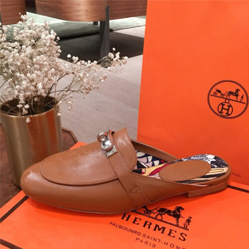 High Quality Luxury Hermes Kelly Buckle Half Slip Shoes product detail