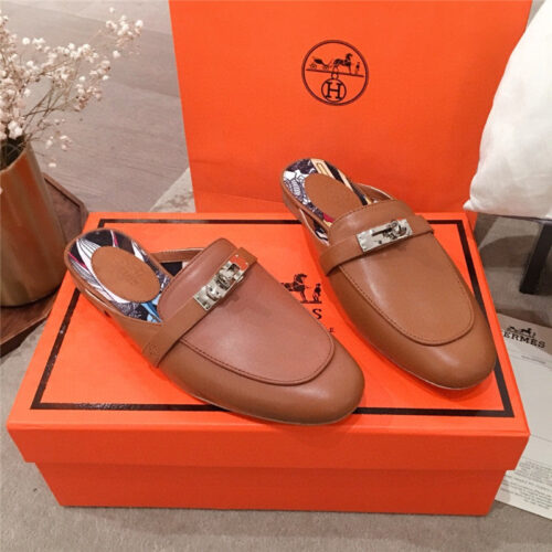 High Quality Luxury Hermes Kelly Buckle Half Slip Shoes alternate view