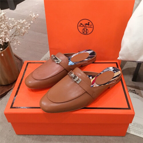 High Quality Luxury Hermes Kelly Buckle Half Slip Shoes
