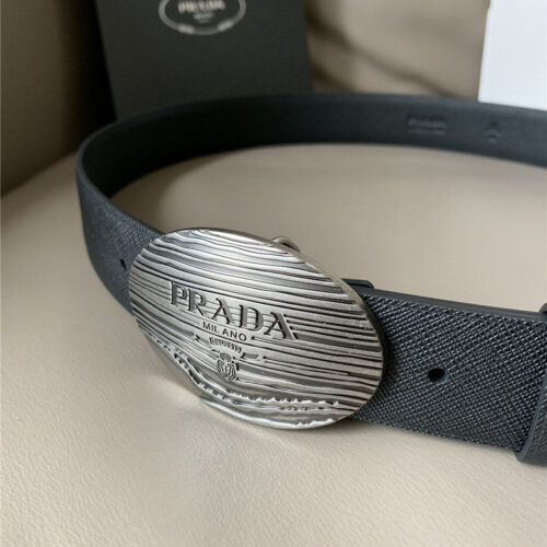 High Quality Luxury Prada Saffiano 34Mm Leather Belt Black product detail