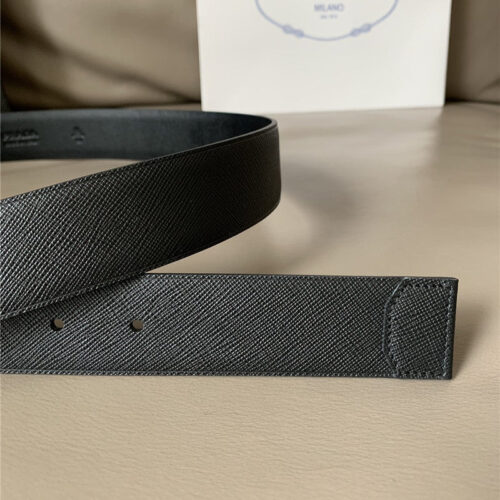 High Quality Luxury Prada Saffiano 34Mm Leather Belt Black product detail