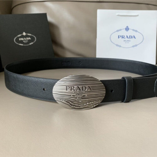 High Quality Luxury Prada Saffiano 34Mm Leather Belt Black