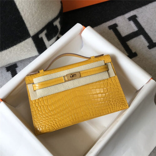 High Quality Luxury Hermes Kelly Pochette Yellow