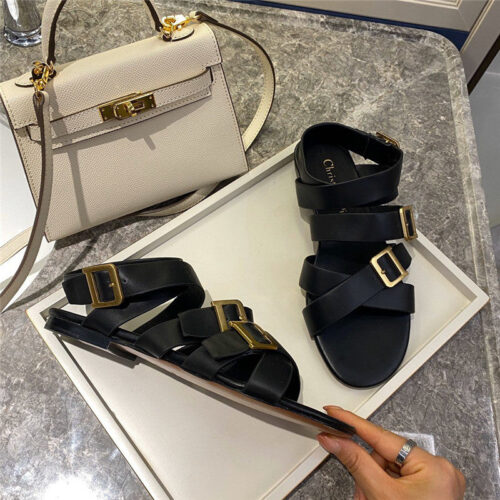 High Quality Luxury Dior Strappy Flat Sandals In Black product detail