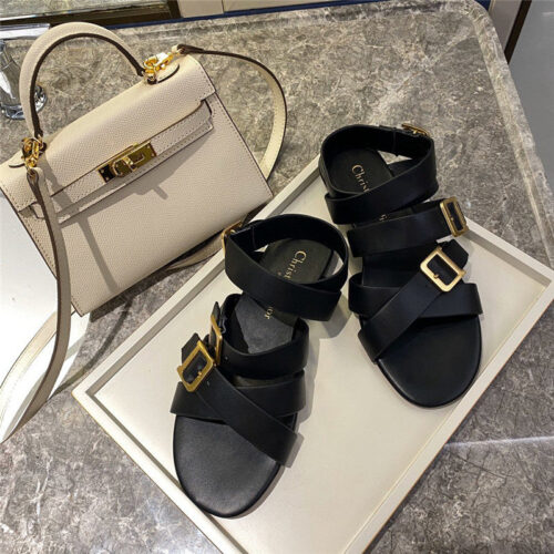 High Quality Luxury Dior Strappy Flat Sandals In Black alternate view