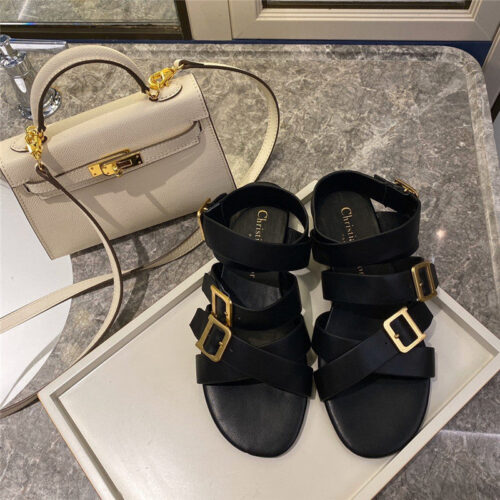 High Quality Luxury Dior Strappy Flat Sandals In Black product detail