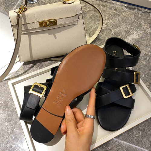 High Quality Luxury Dior Strappy Flat Sandals In Black product detail
