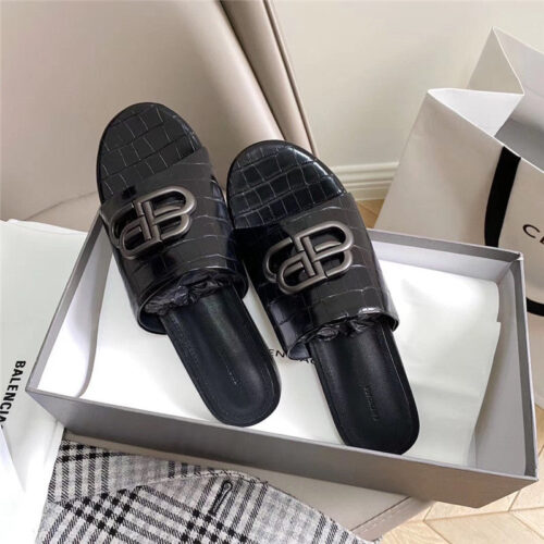 High Quality Luxury Balenciaga Black Gold Oval BB Mule Sandal For Women product detail