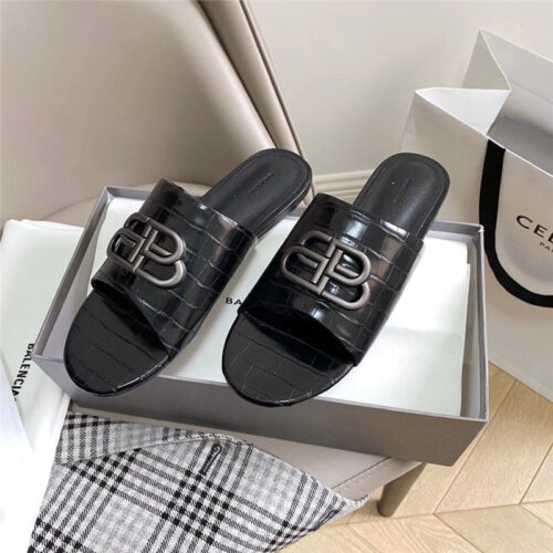 High Quality Luxury Balenciaga Black Gold Oval BB Mule Sandal For Women