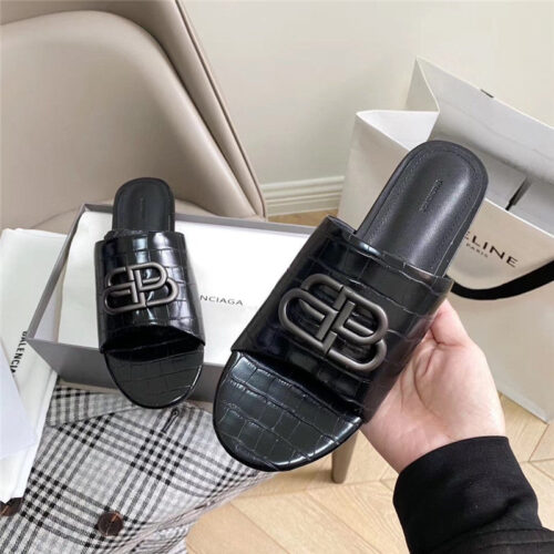 High Quality Luxury Balenciaga Black Gold Oval BB Mule Sandal For Women product detail