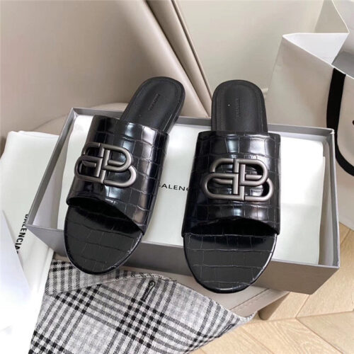 High Quality Luxury Balenciaga Black Gold Oval BB Mule Sandal For Women product detail