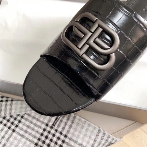 High Quality Luxury Balenciaga Black Gold Oval BB Mule Sandal For Women product detail