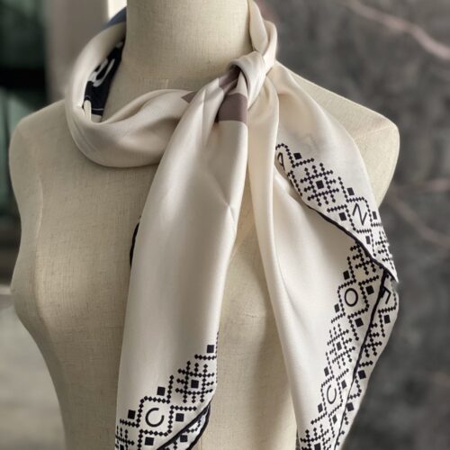 High Quality Luxury Chanel Silk Scarf White