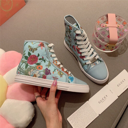 High Quality Luxury Guuci Printed Leather Sneakers Gucci Floral Canvas Shoes alternate view