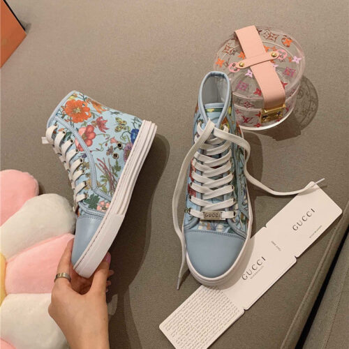 High Quality Luxury Guuci Printed Leather Sneakers Gucci Floral Canvas Shoes product detail