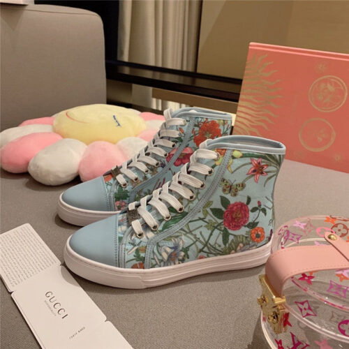 High Quality Luxury Guuci Printed Leather Sneakers Gucci Floral Canvas Shoes