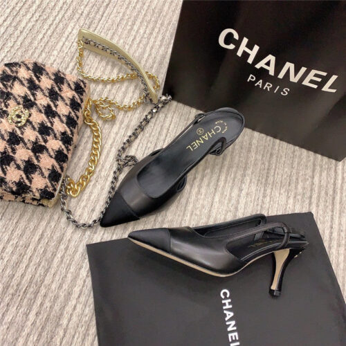 High Quality Luxury Chanel Slingback Heels In Black alternate view