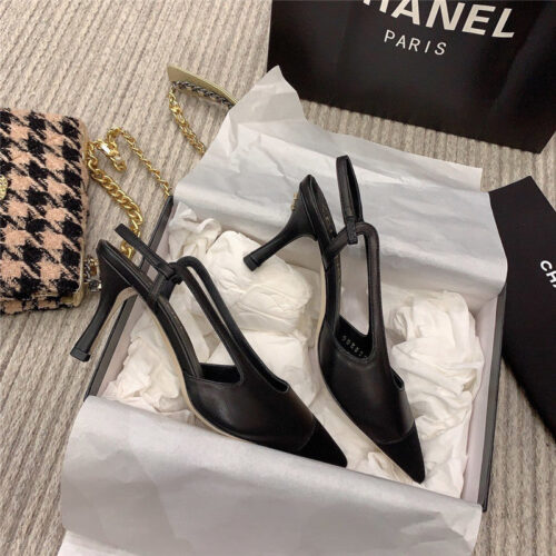 High Quality Luxury Chanel Slingback Heels In Black