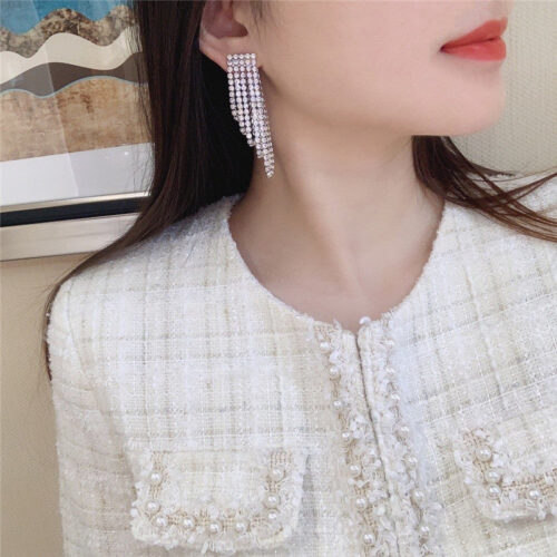 High Quality Luxury Celine Tassel Crystal Earrings product detail