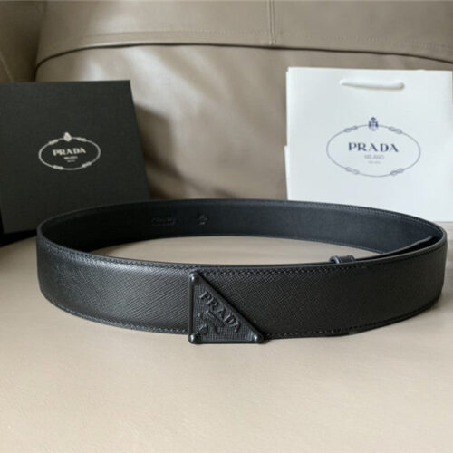 High Quality Luxury Prada Saffiano 40Mm Leather Belt Black