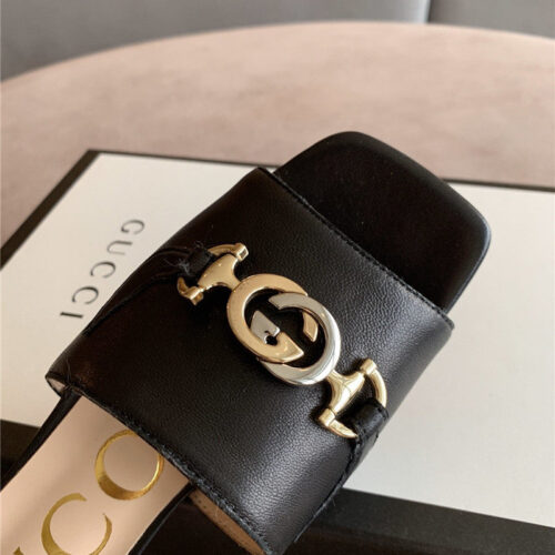 High Quality Luxury Gucci Sandals Zumi Calfskin Horsebit Detail Black product detail