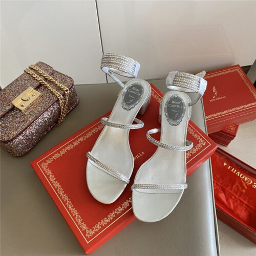 High Quality Luxury Rene Caovilla Satin Snake-Coil Sandals Silver alternate view