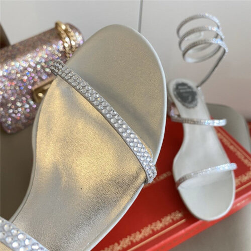 High Quality Luxury Rene Caovilla Satin Snake-Coil Sandals Silver product detail