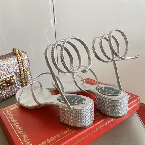 High Quality Luxury Rene Caovilla Satin Snake-Coil Sandals Silver product detail