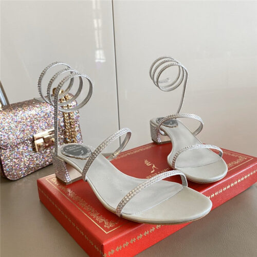 High Quality Luxury Rene Caovilla Satin Snake-Coil Sandals Silver product detail