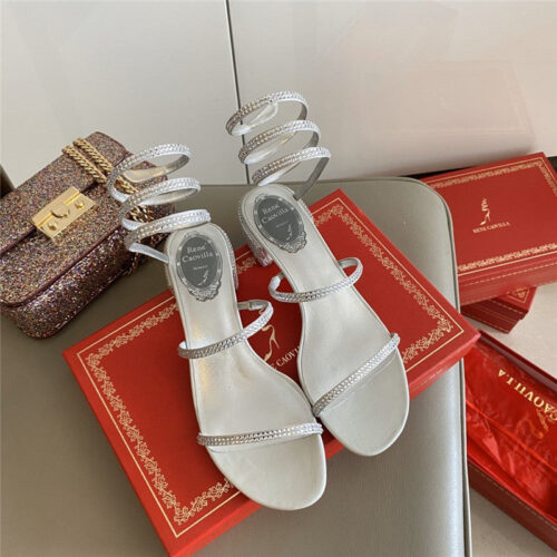 High Quality Luxury Rene Caovilla Satin Snake-Coil Sandals Silver product detail