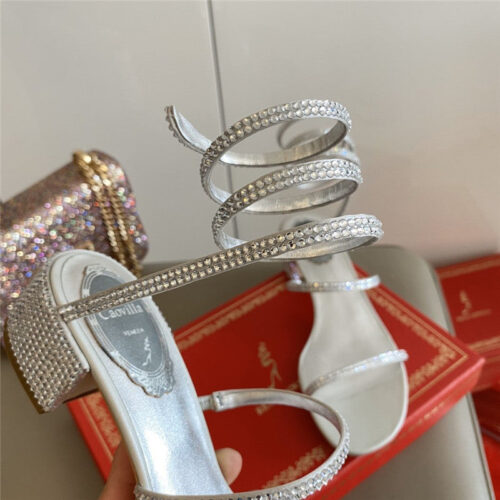 High Quality Luxury Rene Caovilla Satin Snake-Coil Sandals Silver product detail