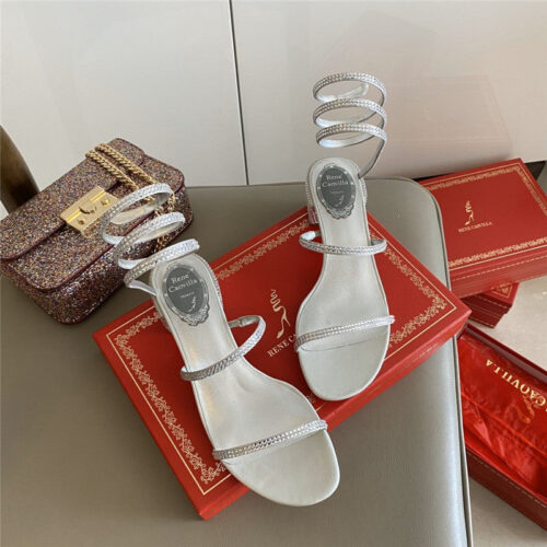 High Quality Luxury Rene Caovilla Satin Snake-Coil Sandals Silver product detail
