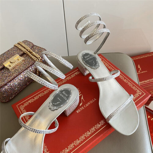 High Quality Luxury Rene Caovilla Satin Snake-Coil Sandals Silver product detail