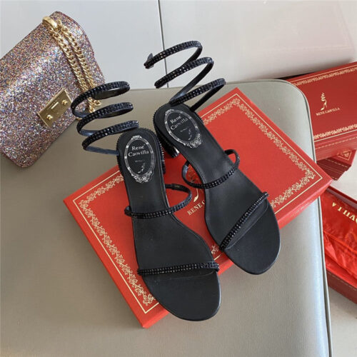 High Quality Luxury Rene Caovilla Satin Snake-Coil Sandals Black alternate view
