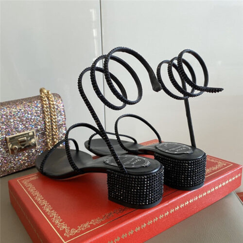 High Quality Luxury Rene Caovilla Satin Snake-Coil Sandals Black product detail