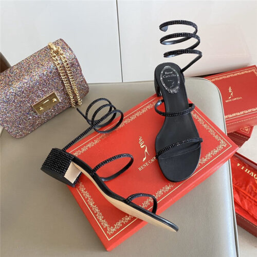 High Quality Luxury Rene Caovilla Satin Snake-Coil Sandals Black product detail