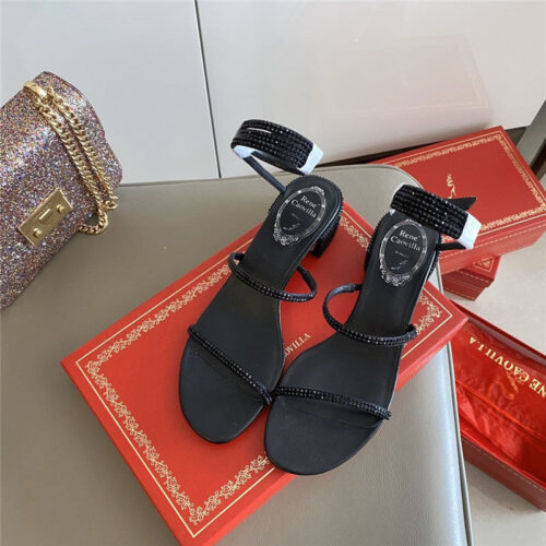 High Quality Luxury Rene Caovilla Satin Snake-Coil Sandals Black product detail