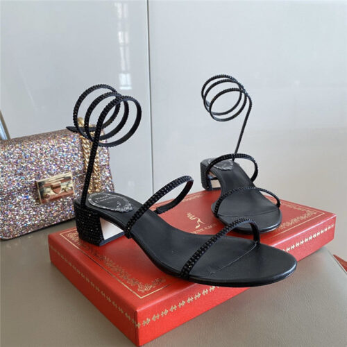 High Quality Luxury Rene Caovilla Satin Snake-Coil Sandals Black product detail