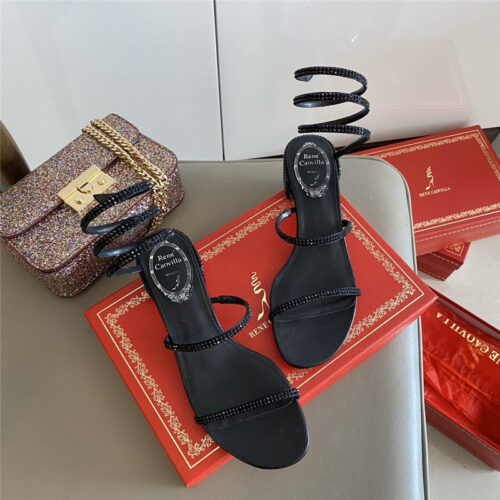 High Quality Luxury Rene Caovilla Satin Snake-Coil Sandals Black product detail